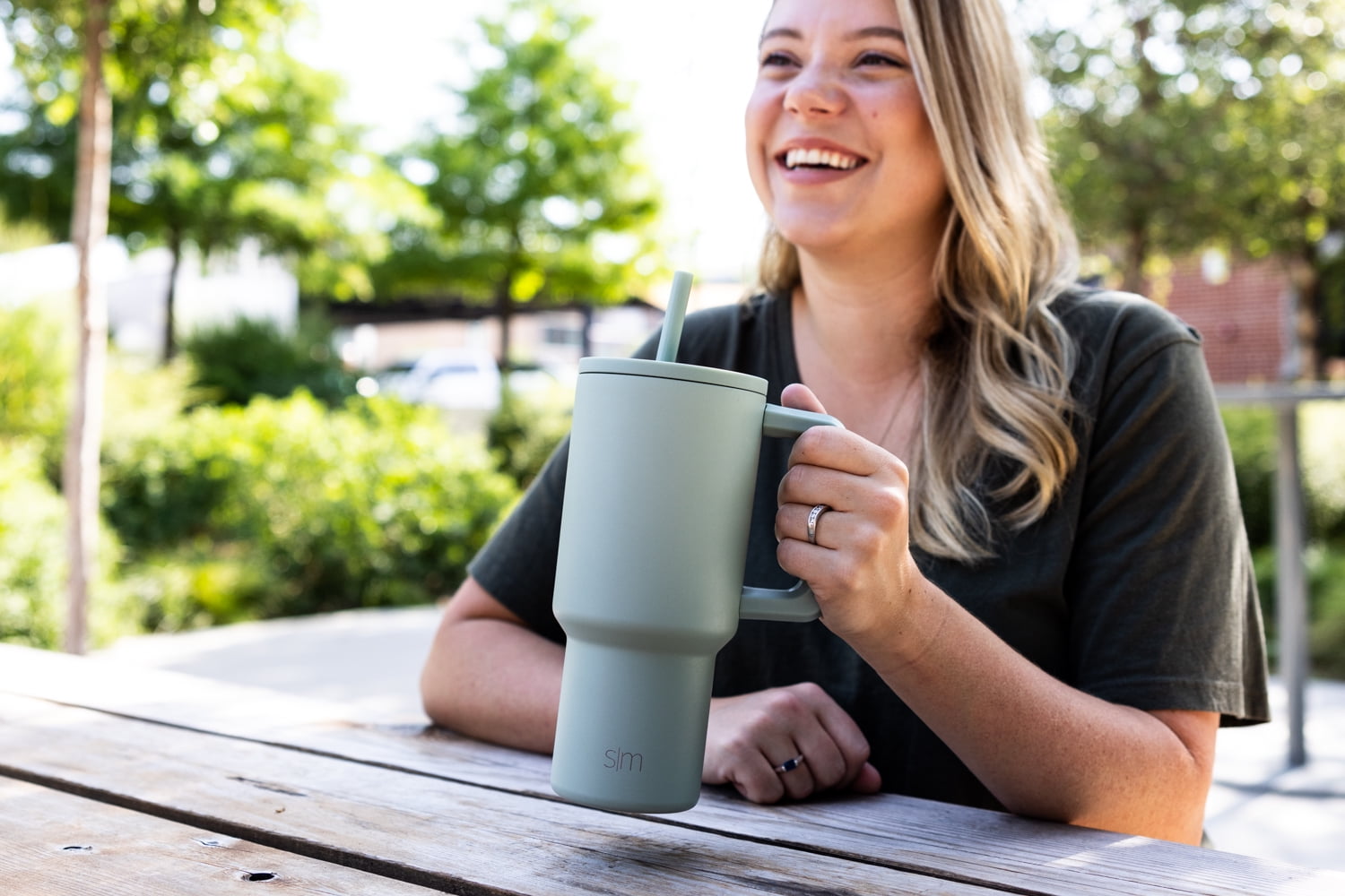 Simple Modern 30 fl oz Insulated Stainless Steel Trek Tumbler with Straw Lid | Seaglass Sage and Cream Checkmate 23VN