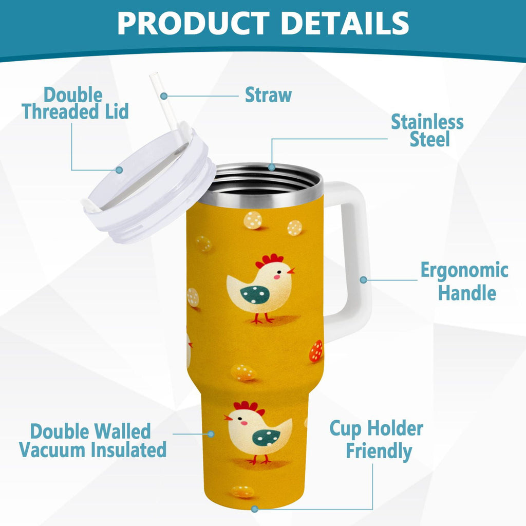 30 oz Insulated Stainless Steel Tumbler Double Wall Stainless Steel Tumbler with 2-Way Drinking Cartoon Chickens Pattern VXKY