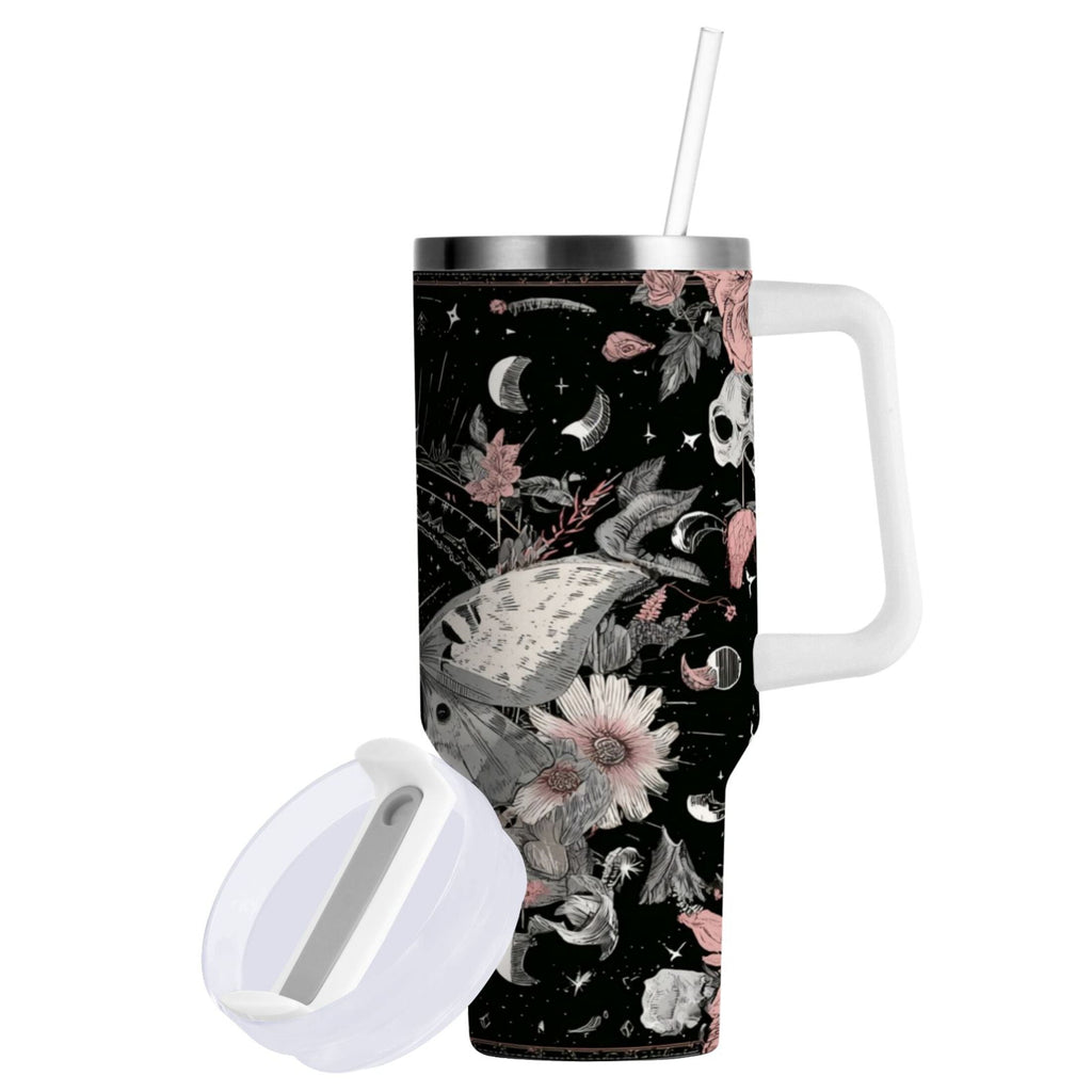 40 oz Insulated Stainless Steel Tumbler Double Wall Stainless Steel Tumbler with 2-Way Drinking Butterfly Surrounded by Flowers 20CT