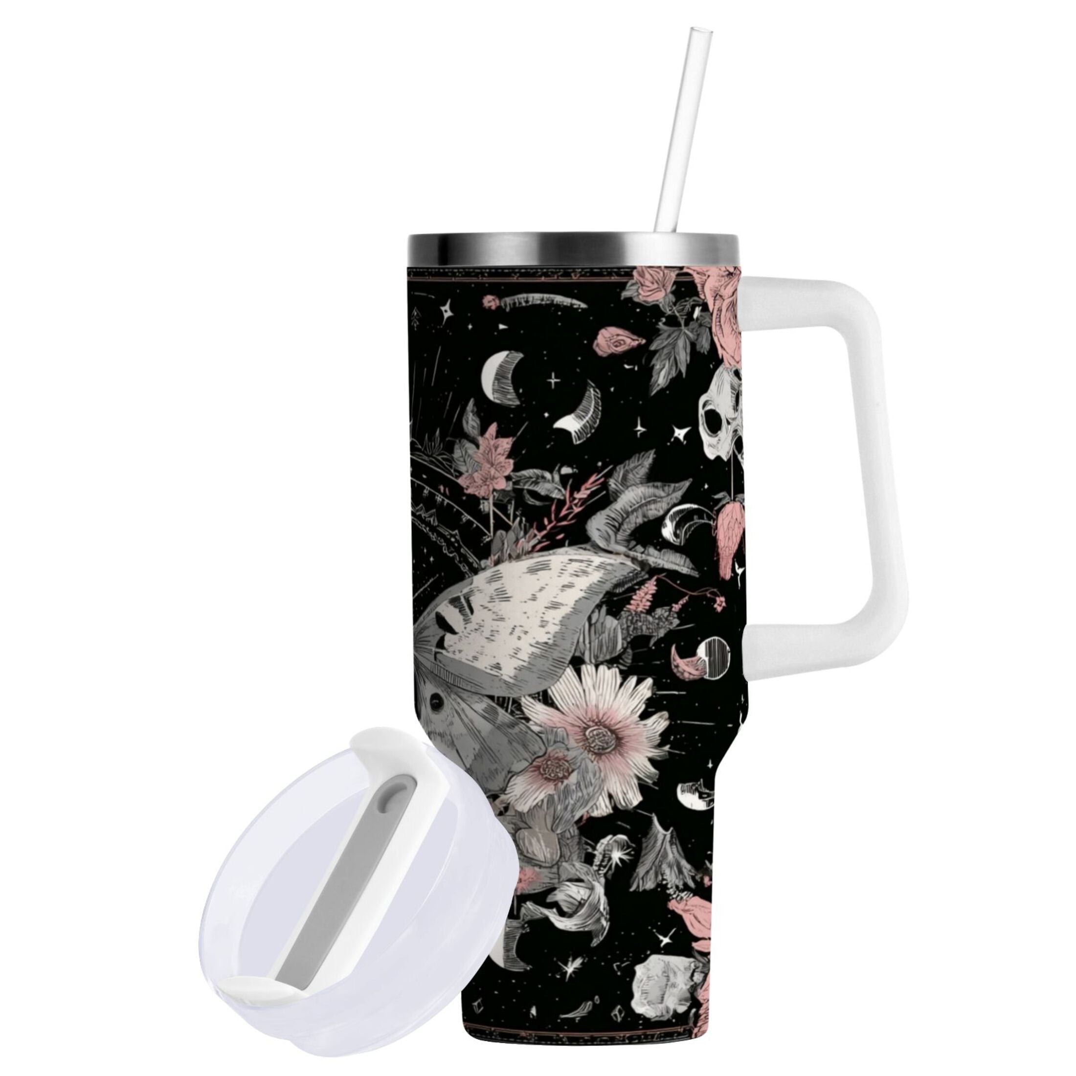 40 oz Insulated Stainless Steel Tumbler Double Wall Stainless Steel Tumbler with 2-Way Drinking Butterfly Surrounded by Flowers 20CT