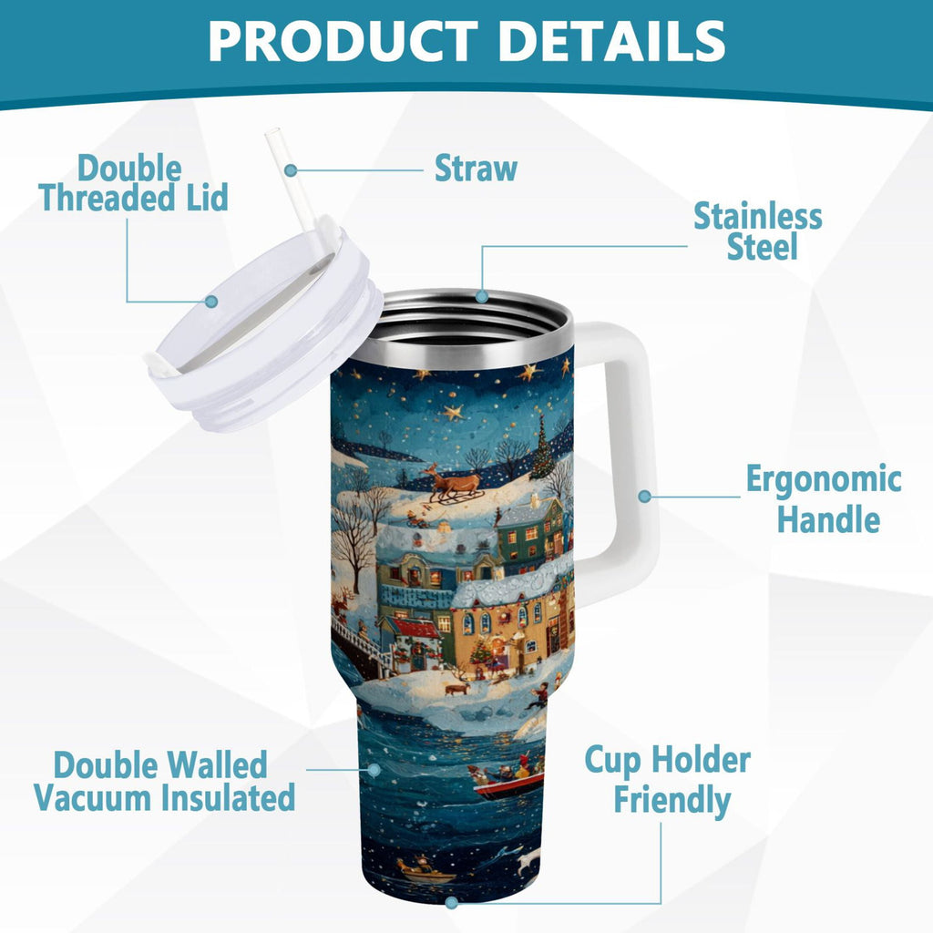 30 oz Insulated Stainless Steel Tumbler Double Wall Stainless Steel Tumbler with 2-Way Drinking Whimsical Christmas Scene MB59
