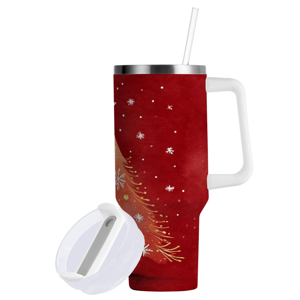 40 oz Insulated Stainless Steel Tumbler Double Wall Stainless Steel Tumbler with 2-Way Drinking Red Christmas Tree F7JE