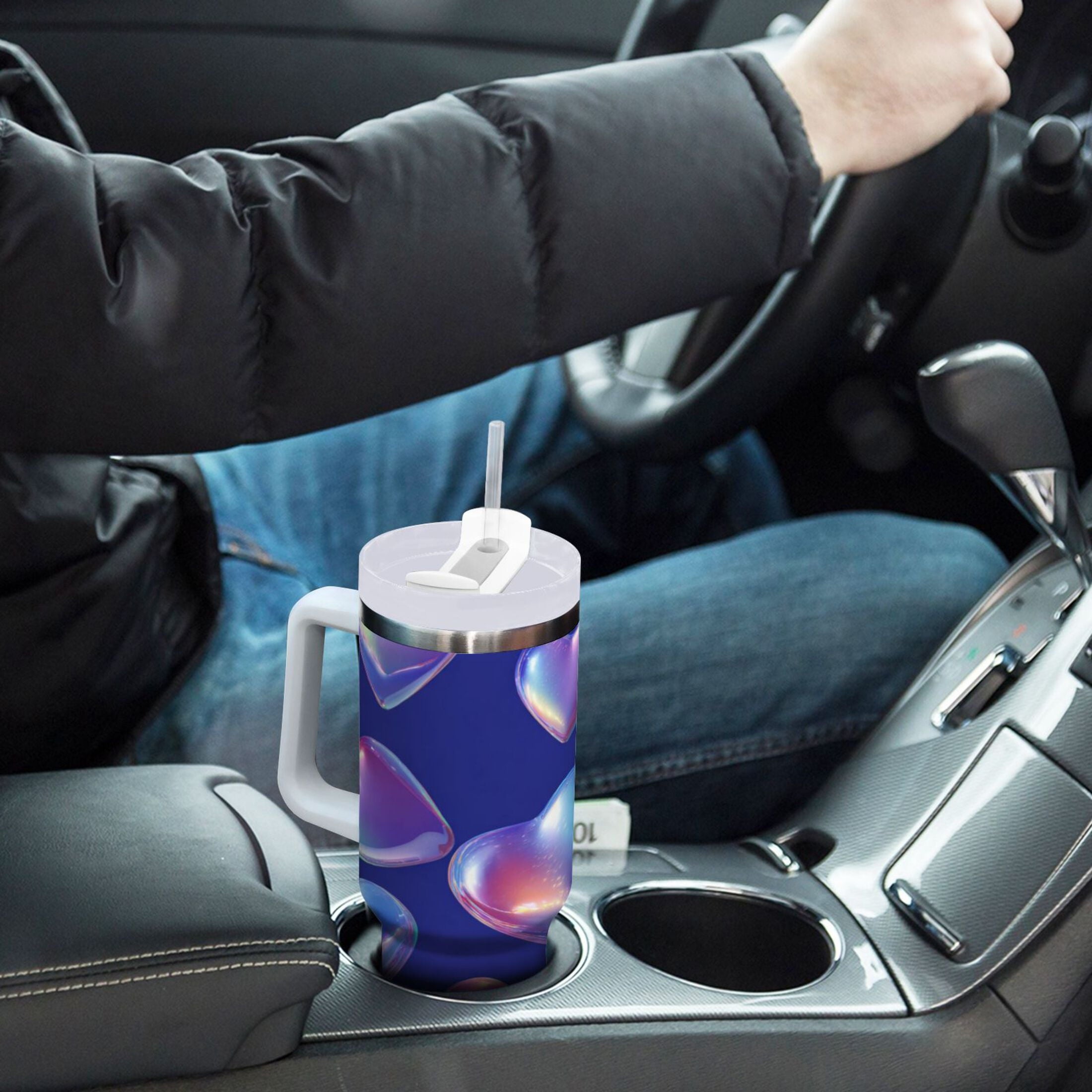 30 oz Insulated Stainless Steel Tumbler Double Wall Stainless Steel Tumbler with 2-Way Drinking Pink-purple Hearts LE3P