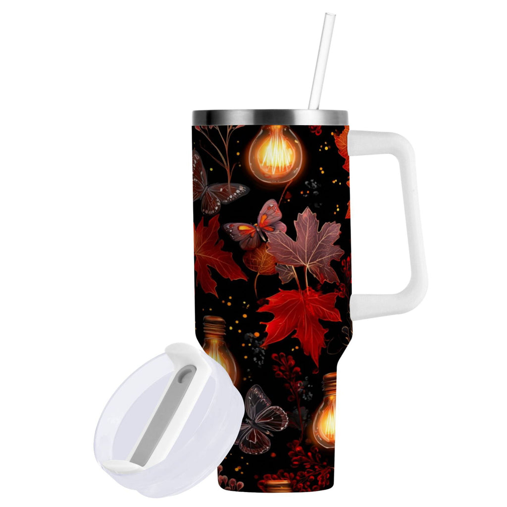 40 oz Insulated Stainless Steel Tumbler Double Wall Stainless Steel Tumbler with 2-Way Drinking Light Bulbs and Maple Leaves QSGM