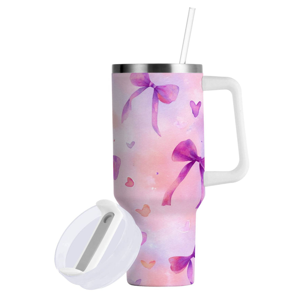 30 oz Insulated Stainless Steel Tumbler Double Wall Stainless Steel Tumbler with 2-Way Drinking Watercolor Purple Bows 8FWE