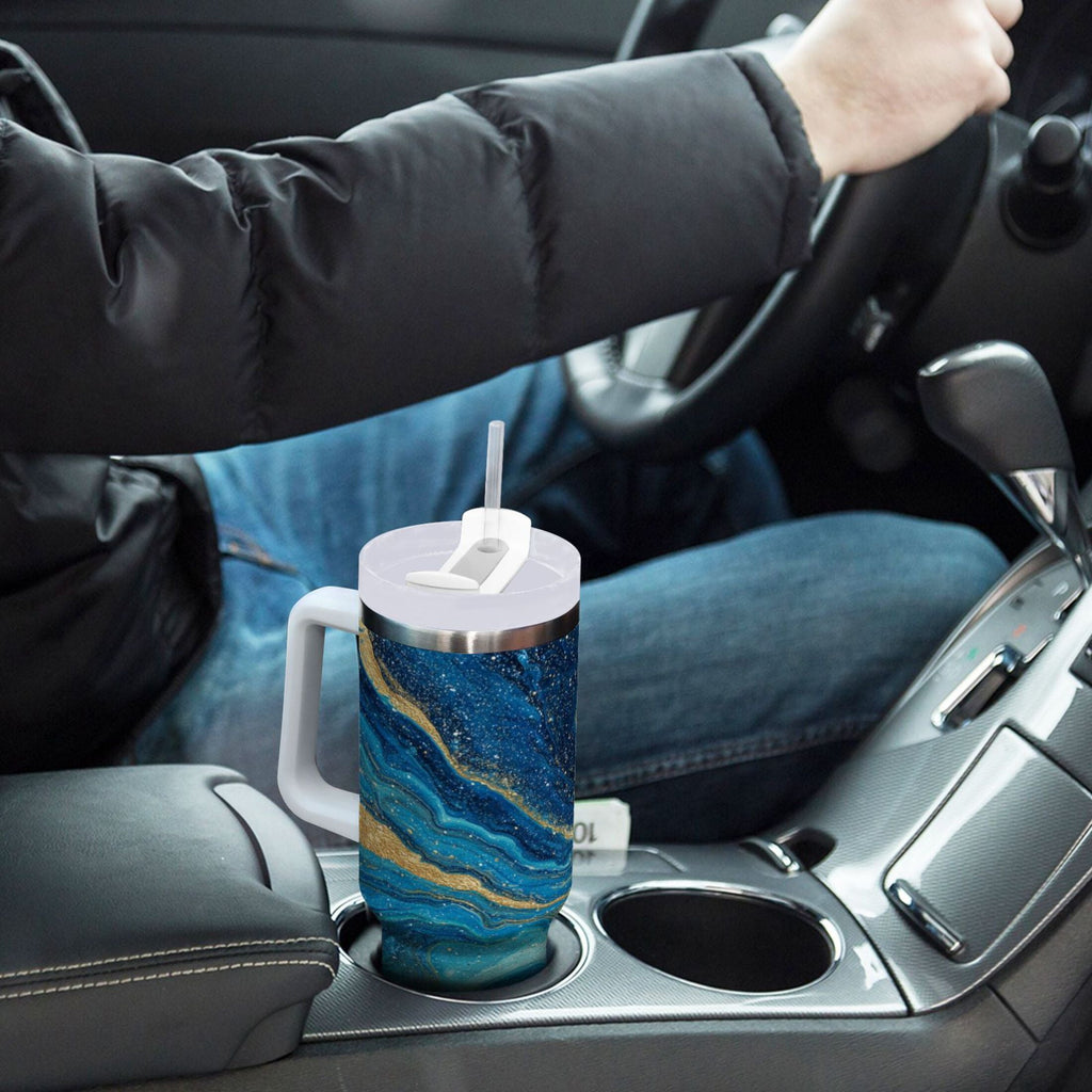30 oz Insulated Stainless Steel Tumbler Double Wall Stainless Steel Tumbler with 2-Way Drinking Blue and Gold Ocean LNS9