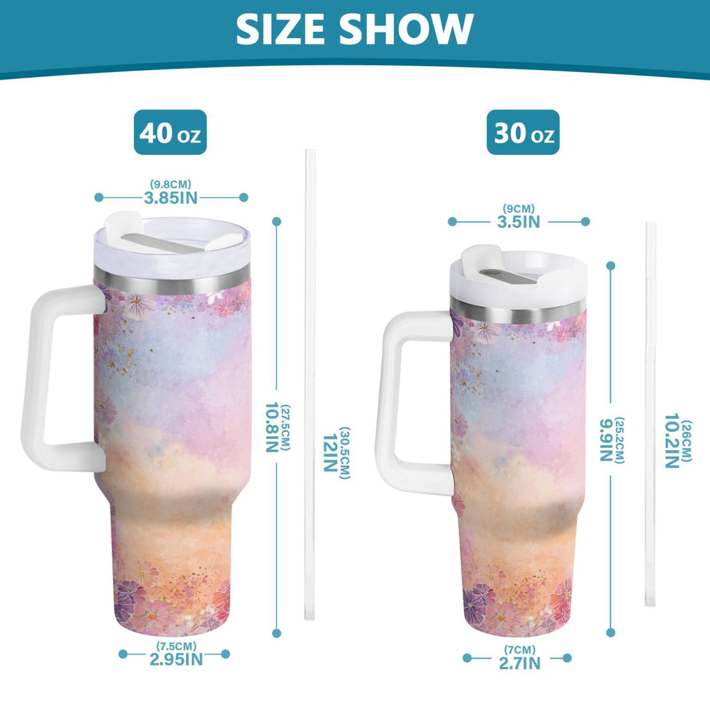 30 oz Insulated Stainless Steel Tumbler Double Wall Stainless Steel Tumbler with 2-Way Drinking Colorful Pastel Floral Pattern R0CV