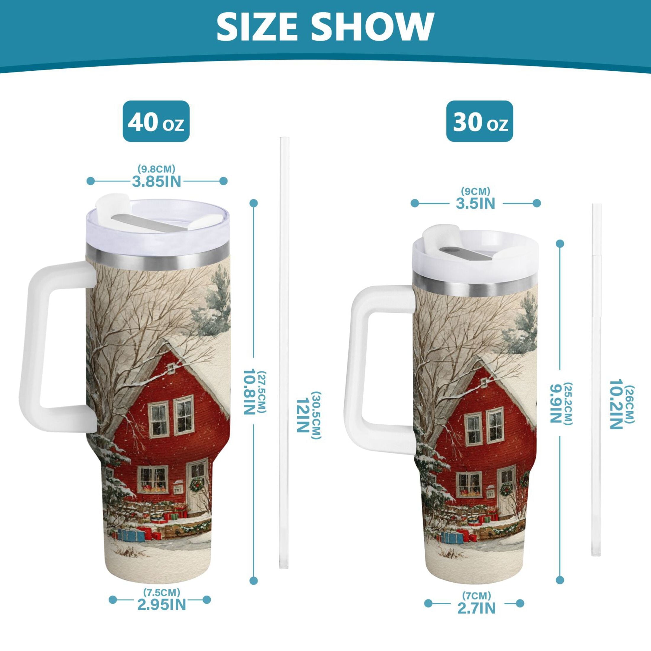 40 oz Insulated Stainless Steel Tumbler Double Wall Stainless Steel Tumbler with 2-Way Drinking House with Snow-covered Roof GCBM