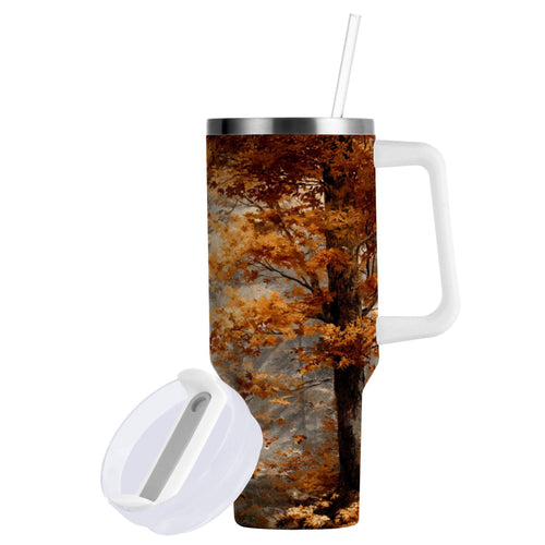 30 oz Insulated Stainless Steel Tumbler Double Wall Stainless Steel Tumbler with 2-Way Drinking Beautiful Autumn Forest JEIF