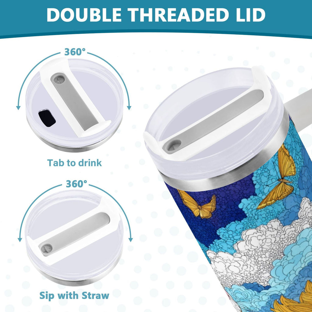 40 oz Insulated Stainless Steel Tumbler Double Wall Stainless Steel Tumbler with 2-Way Drinking Cat Lies in The Sunflowers RTSI