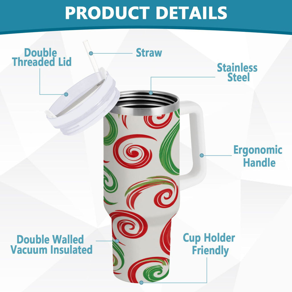 40 oz Insulated Stainless Steel Tumbler Double Wall Stainless Steel Tumbler with 2-Way Drinking Red and Green Swirls 7ABL
