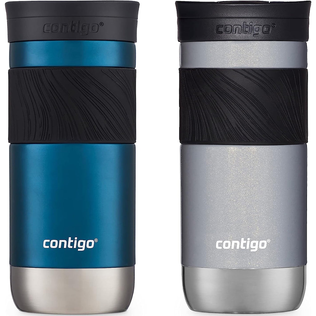 Contigo SNAPSEAL Insulated Stainless Steel Travel Mug with Grip, 16 oz, Blueberry Transparent Satin &amp; Gold Morel, 2-Pack IZN8
