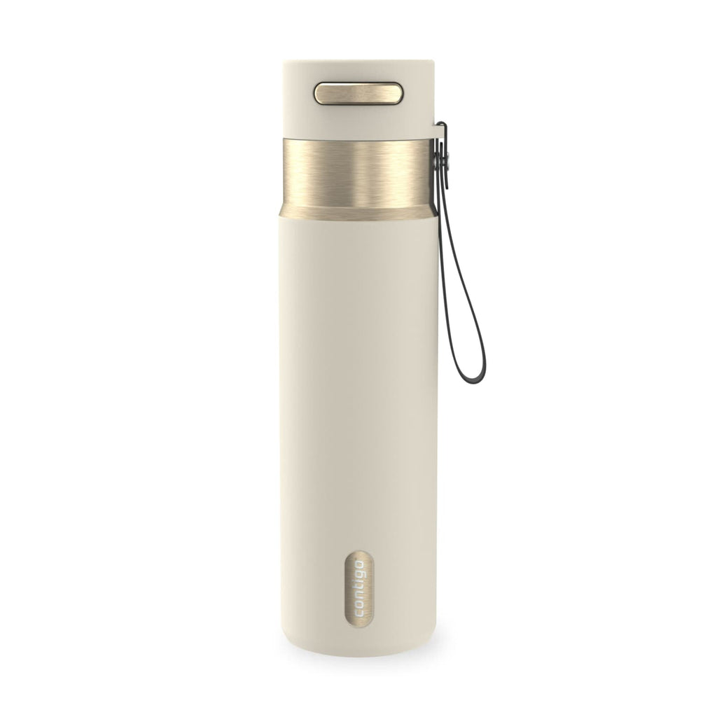 Contigo AutoSeal Leakproof Stainless Steel Reusable Water Bottle Tumbler with Carrying Strap, Cream/Champagne, 24 oz JVD0