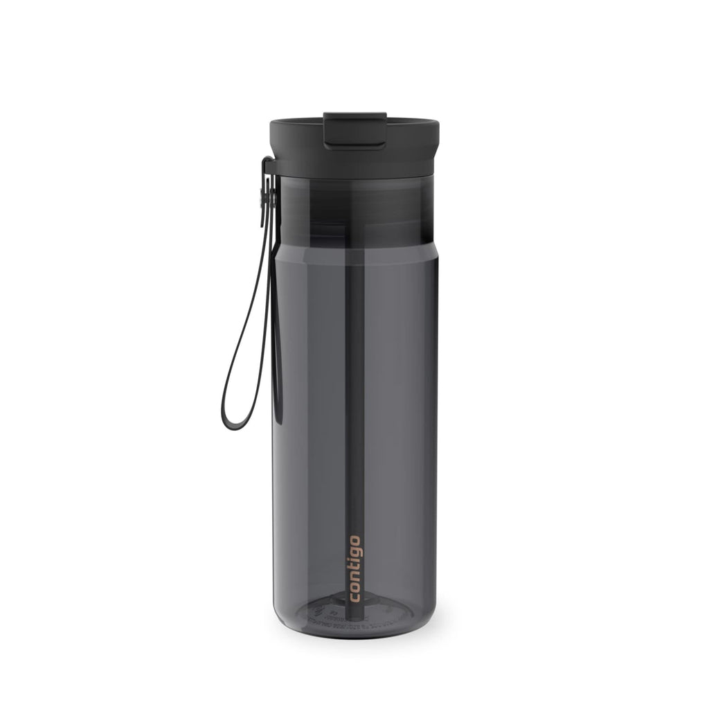 Contigo DualSip Leakproof Plastic Reusable Water Bottle with Carrying Strap, Black/Clear, 24 oz WL4Y