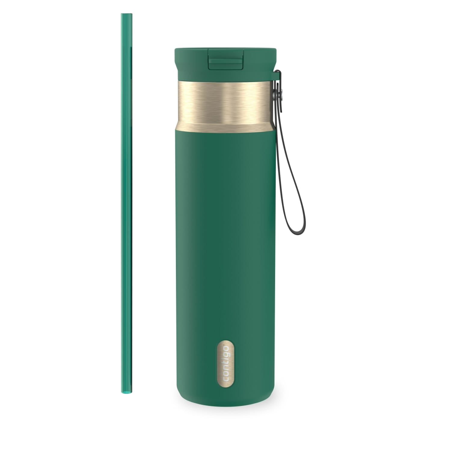 Contigo SnapSeal Leakproof Stainless Steel Reusable Water Bottle with Carrying Strap, Dark Blue/Bronze, 24 oz 6GVN