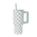 Simple Modern 30 fl oz Insulated Stainless Steel Trek Tumbler with Straw Lid | Seaglass Sage and Cream Checkmate 23VN