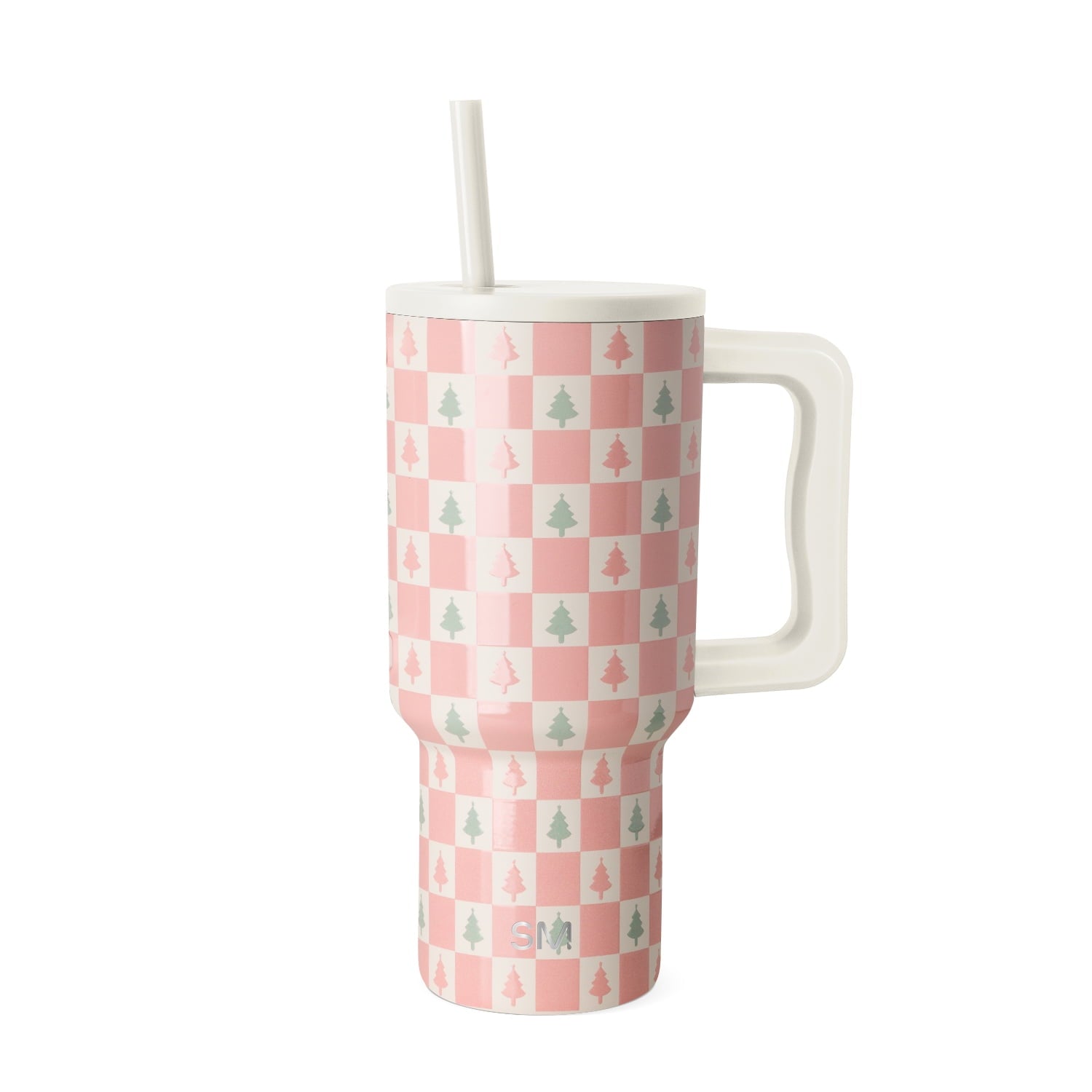 Simple Modern 30 fl oz Insulated Stainless Steel Trek Tumbler with Straw Lid | Seaglass Sage and Cream Checkmate 23VN