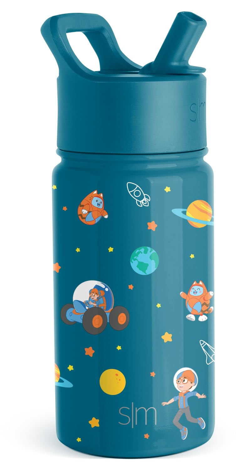 Simple Modern Blippi Kids Water Bottle with Straw Lid | Insulated Stainless Steel Reusable Tumbler for Toddlers, Girls | Summit Collection | 14oz, Blippi Space K6M8