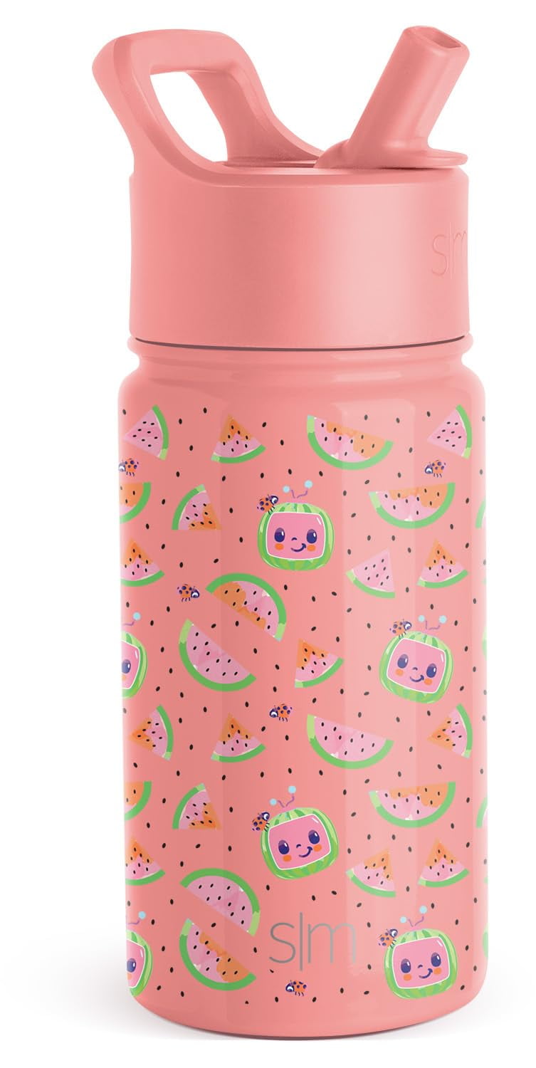 Simple Modern CoComelon Kids Water Bottle with Straw Lid | Insulated Stainless Steel Reusable Tumbler for Toddlers, Girls | Summit Collection | 14oz, CoComelon Pink Melon 68PM