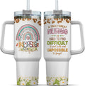 Tumbler 40 Oz With Handle Lid And Straw, Nurse Gifts, Black Camo White Engraved Print Travel Nurses Tumblers Handle Funny Cups Nursing For, Great Nurse Rainbow Daisy Flower DI5R