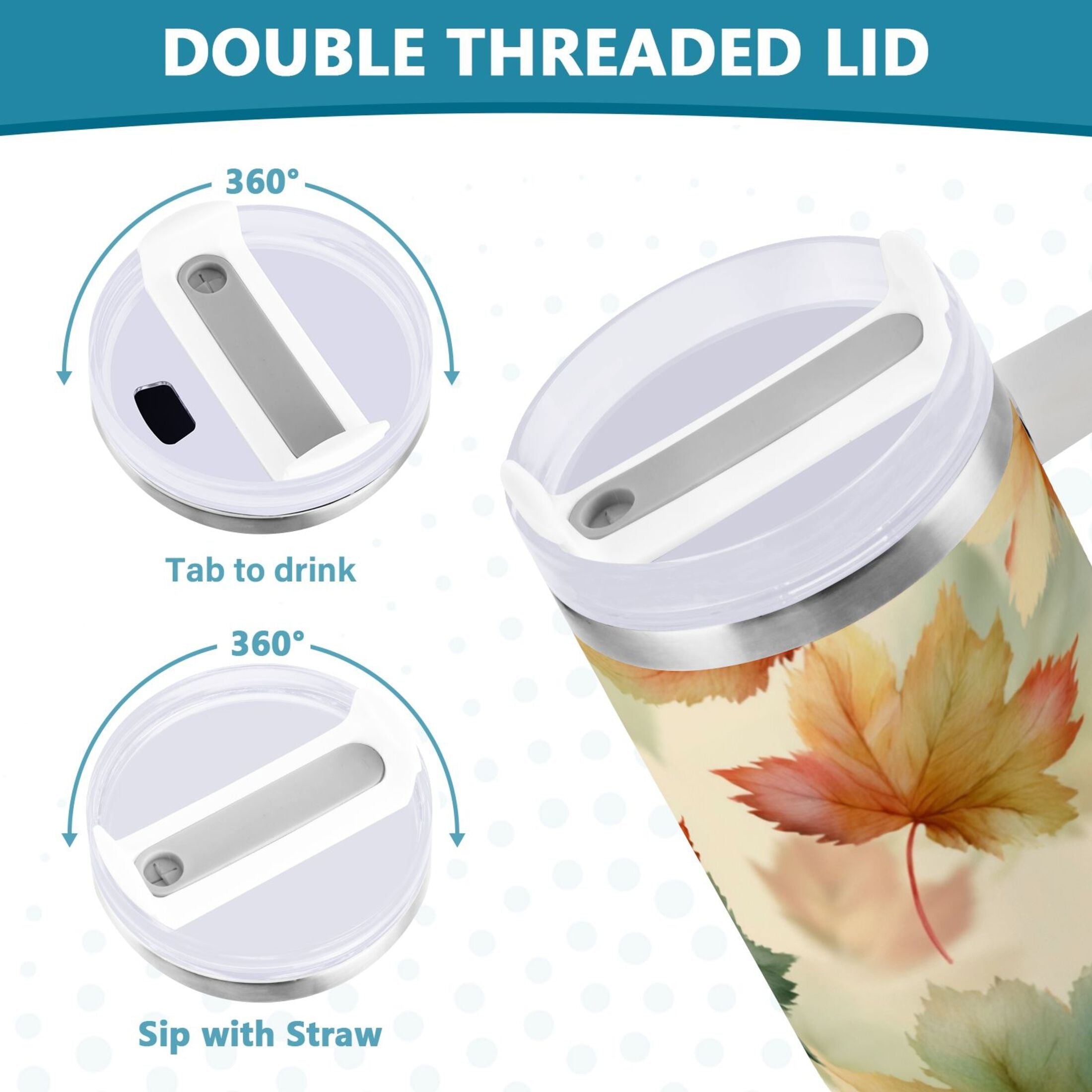 40 oz Insulated Stainless Steel Tumbler Double Wall Stainless Steel Tumbler with 2-Way Drinking Watercolor Maple Leaves Pattern 957M