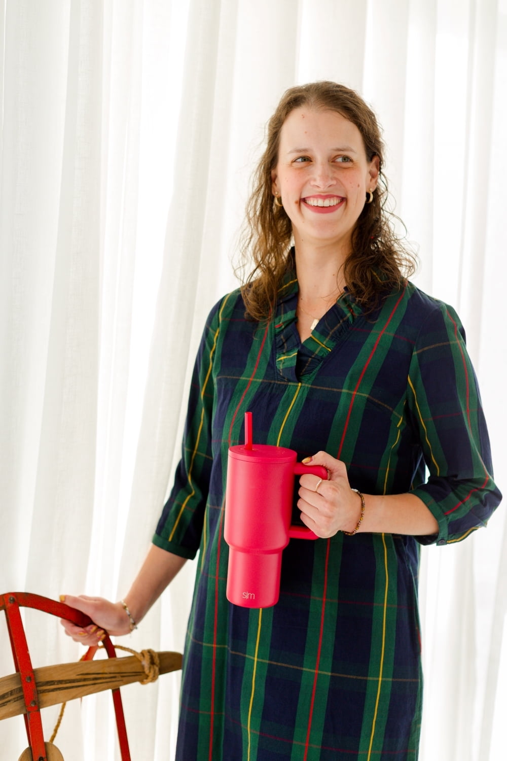 Simple Modern 30 fl oz Insulated Stainless Steel Trek Tumbler with Straw Lid | Seaglass Sage and Cream Checkmate 23VN