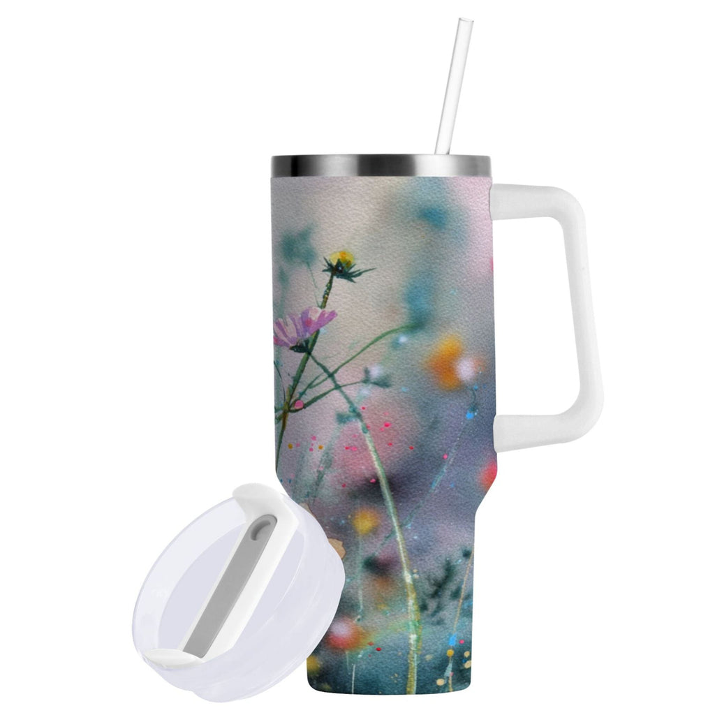 40 oz Insulated Stainless Steel Tumbler Double Wall Stainless Steel Tumbler with 2-Way Drinking Abstract Wildflowers 1CT7