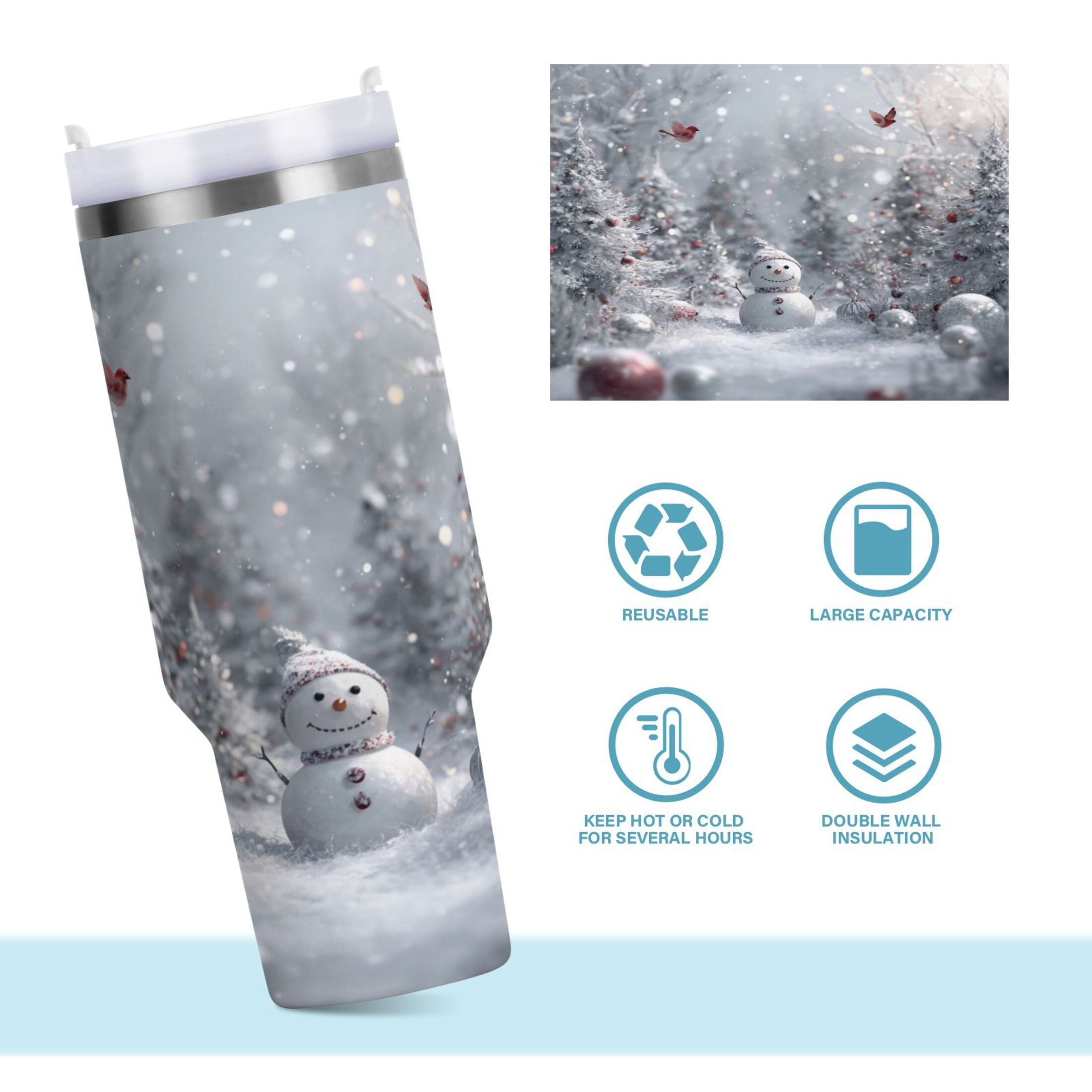 30 oz Insulated Stainless Steel Tumbler Double Wall Stainless Steel Tumbler with 2-Way Drinking Snowy Winter Landscape J5V7