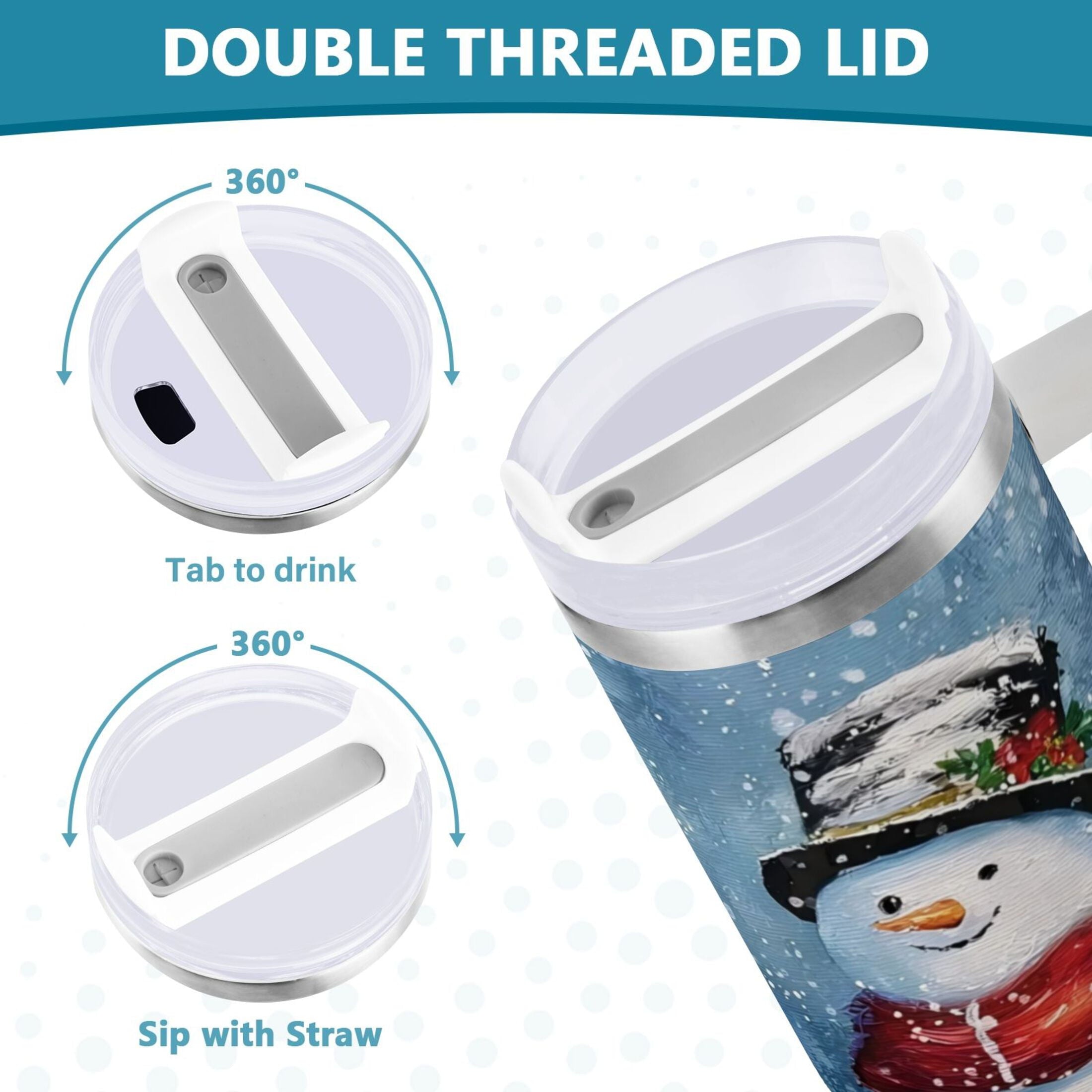 30 oz Insulated Stainless Steel Tumbler Double Wall Stainless Steel Tumbler with 2-Way Drinking Christmas Scene with Snowman QBTA