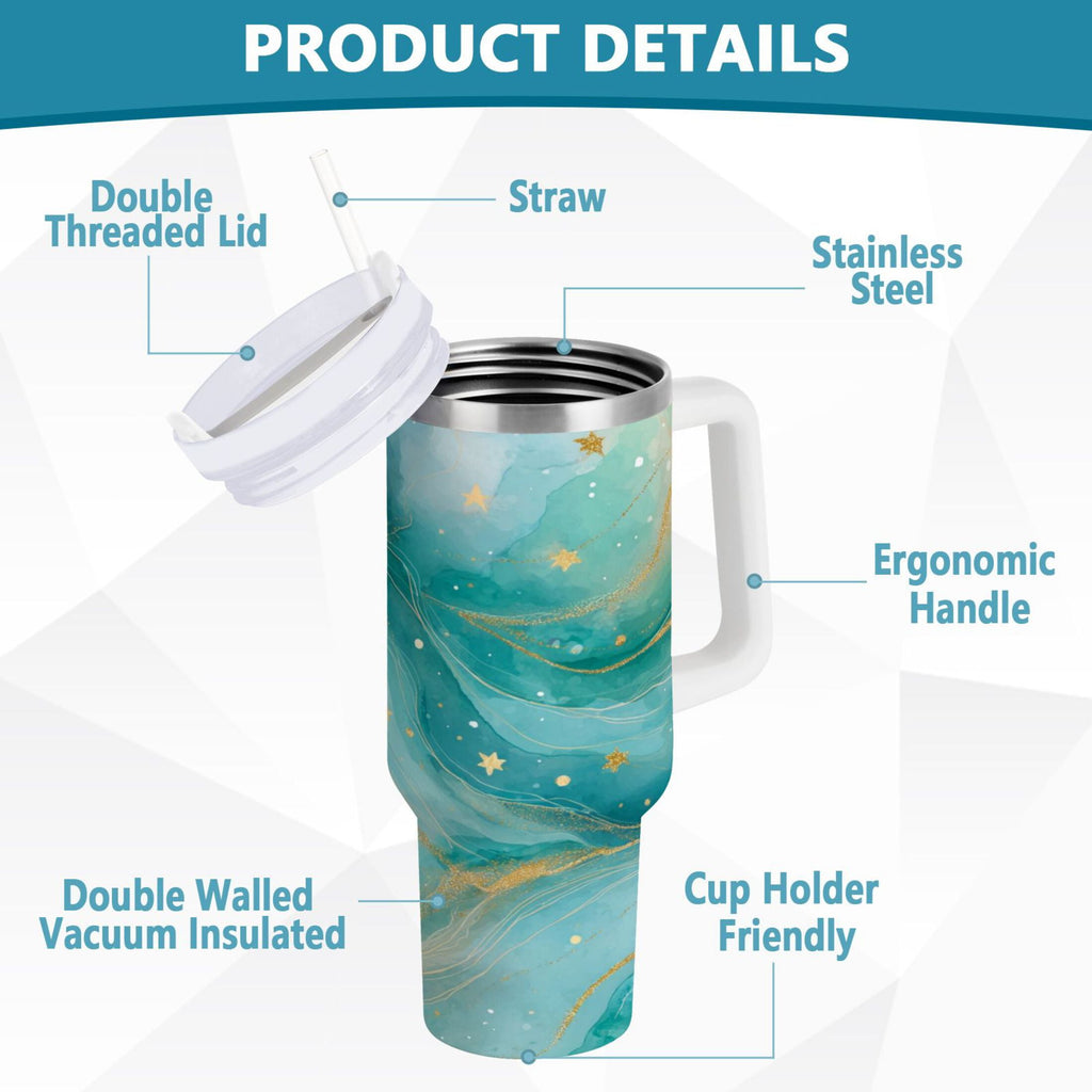 40 oz Insulated Stainless Steel Tumbler Double Wall Stainless Steel Tumbler with 2-Way Drinking Beautiful Watercolor Stars 8MMH