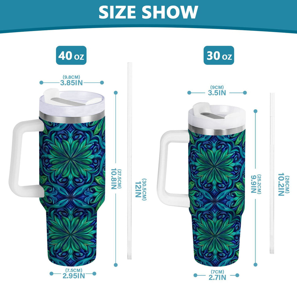 40 oz Insulated Stainless Steel Tumbler Double Wall Stainless Steel Tumbler with 2-Way Drinking Elegant Blue Traditional Patterns 7DF5