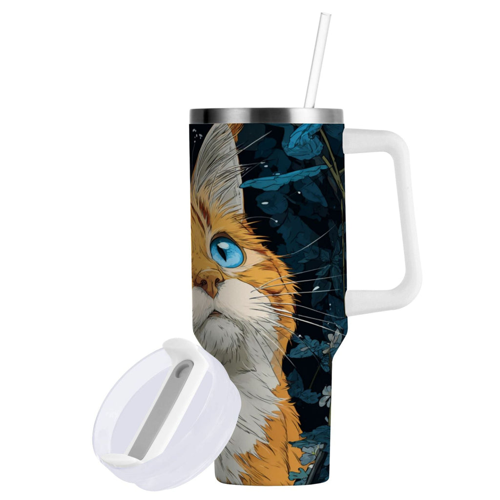 30 oz Insulated Stainless Steel Tumbler Double Wall Stainless Steel Tumbler with 2-Way Drinking Orange Cat with Blue Eyes TOEJ