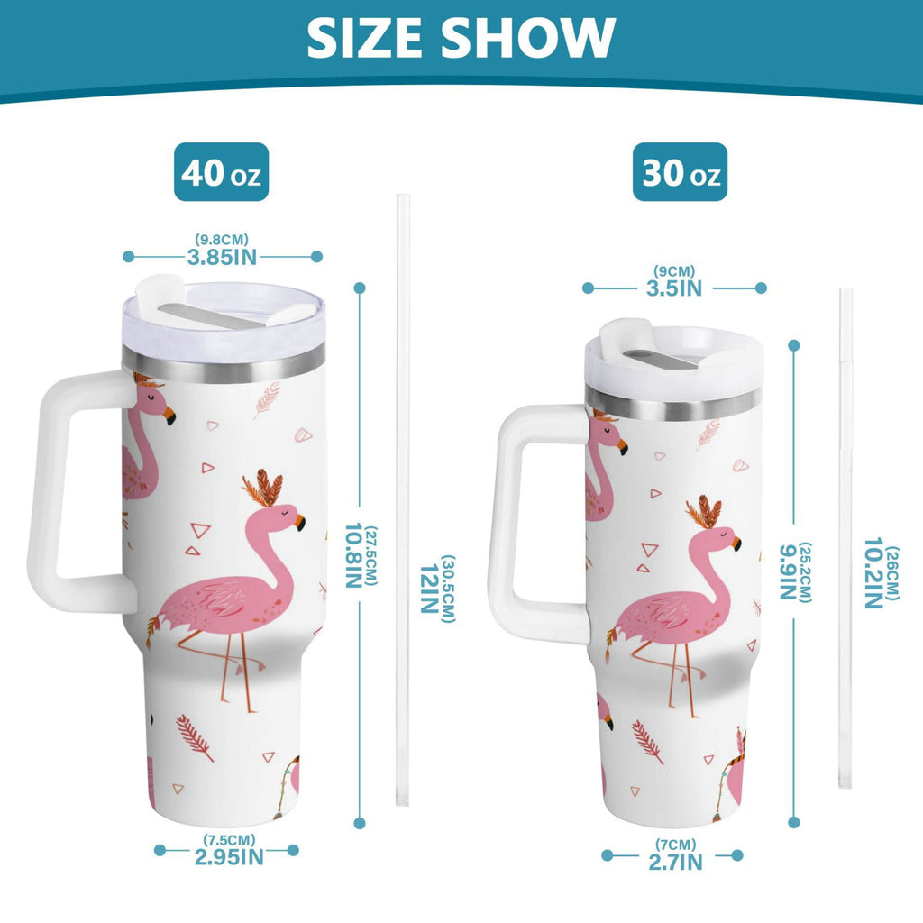 40 oz Insulated Stainless Steel Tumbler Double Wall Stainless Steel Tumbler with 2-Way Drinking Cute Pink Flamingo Pattern R33A