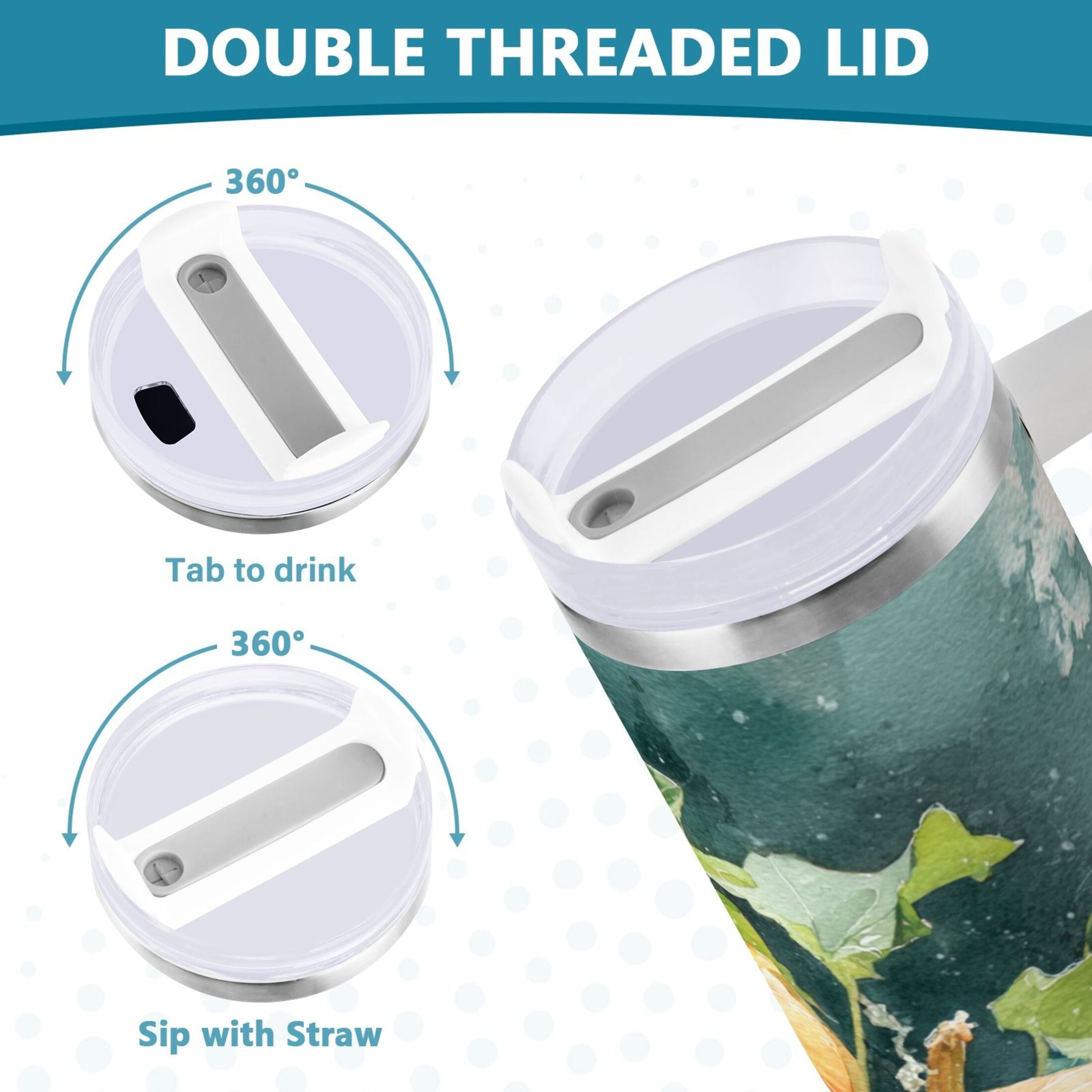 40 oz Insulated Stainless Steel Tumbler Double Wall Stainless Steel Tumbler with 2-Way Drinking Orange and White Pumpkins WLK9