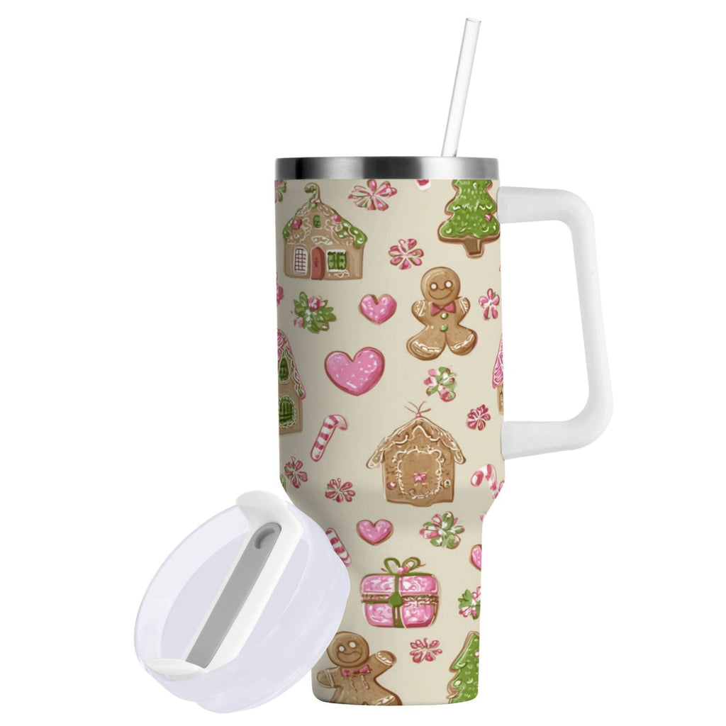 40 oz Insulated Stainless Steel Tumbler Double Wall Stainless Steel Tumbler with 2-Way Drinking Pink Cute Christmas Pattern S8JG