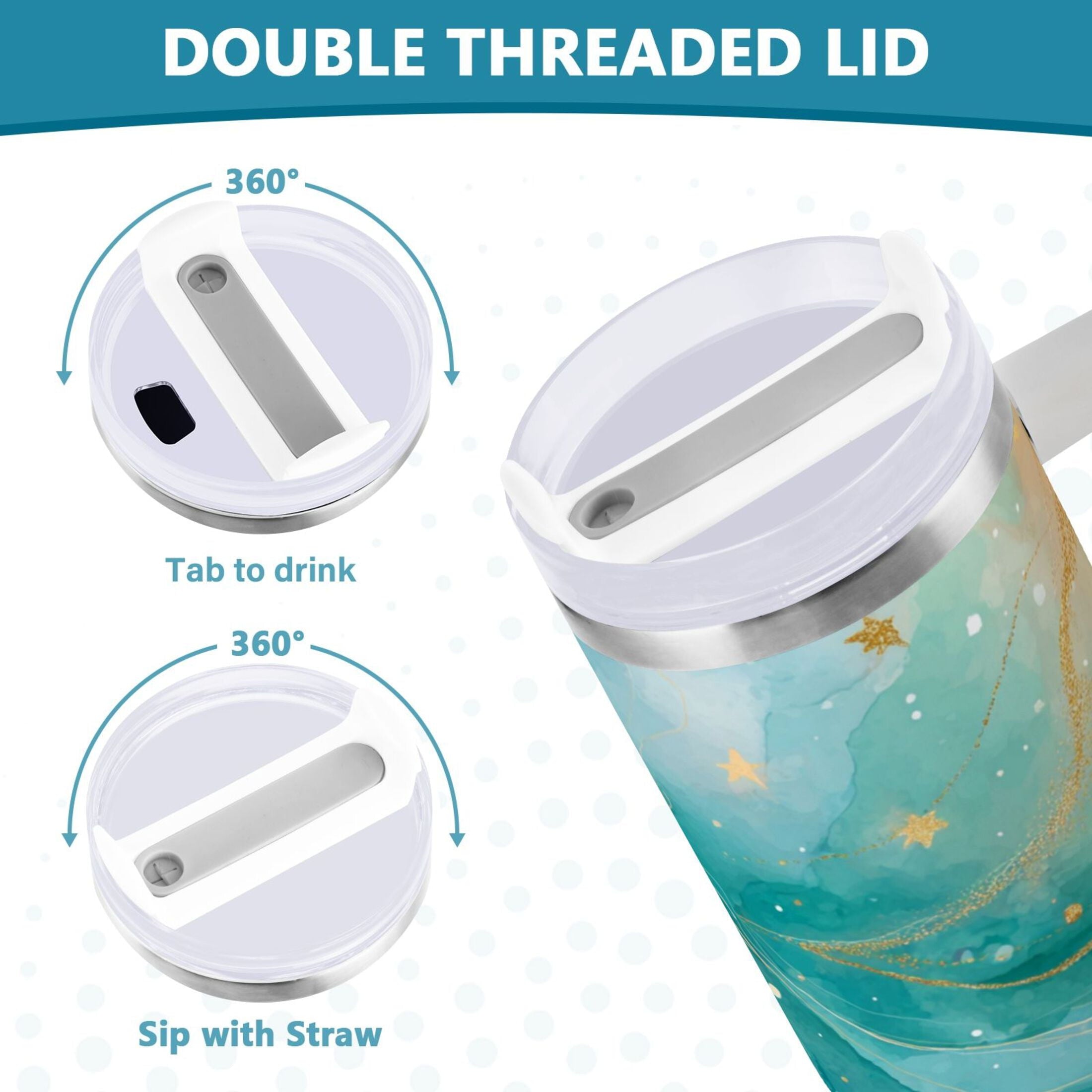 40 oz Insulated Stainless Steel Tumbler Double Wall Stainless Steel Tumbler with 2-Way Drinking Beautiful Watercolor Stars 8MMH