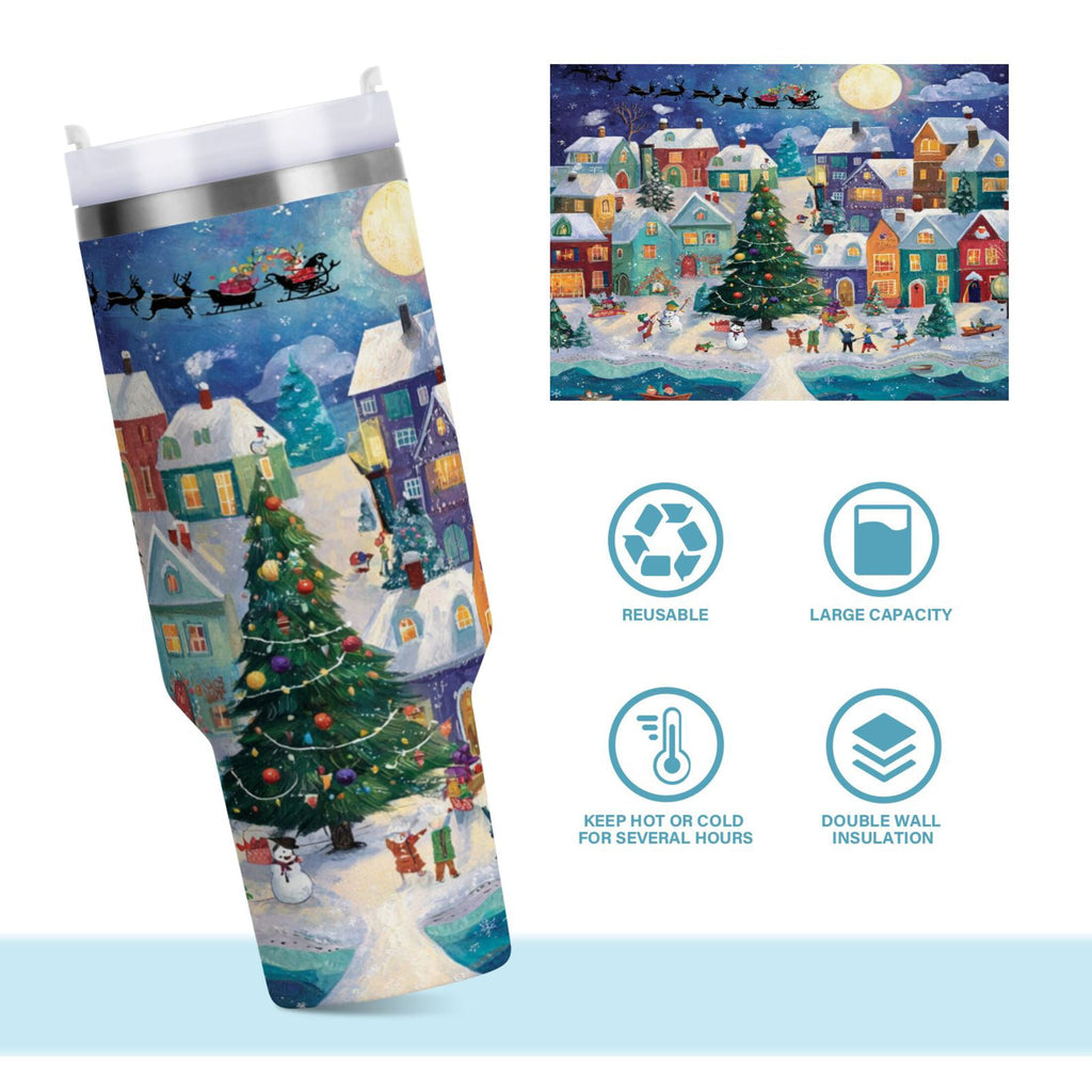 30 oz Insulated Stainless Steel Tumbler Double Wall Stainless Steel Tumbler with 2-Way Drinking Charming Christmas Scene NK9A