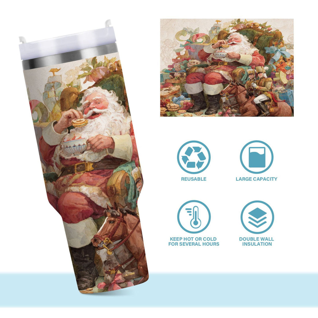 30 oz Insulated Stainless Steel Tumbler Double Wall Stainless Steel Tumbler with 2-Way Drinking Santa Claus Sitting in Chair 6CYN