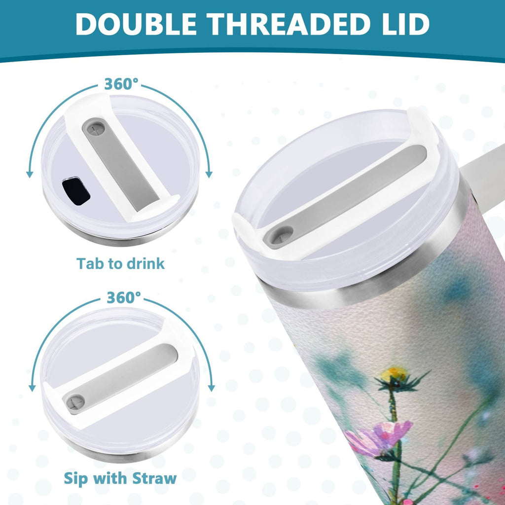 40 oz Insulated Stainless Steel Tumbler Double Wall Stainless Steel Tumbler with 2-Way Drinking Abstract Wildflowers 1CT7