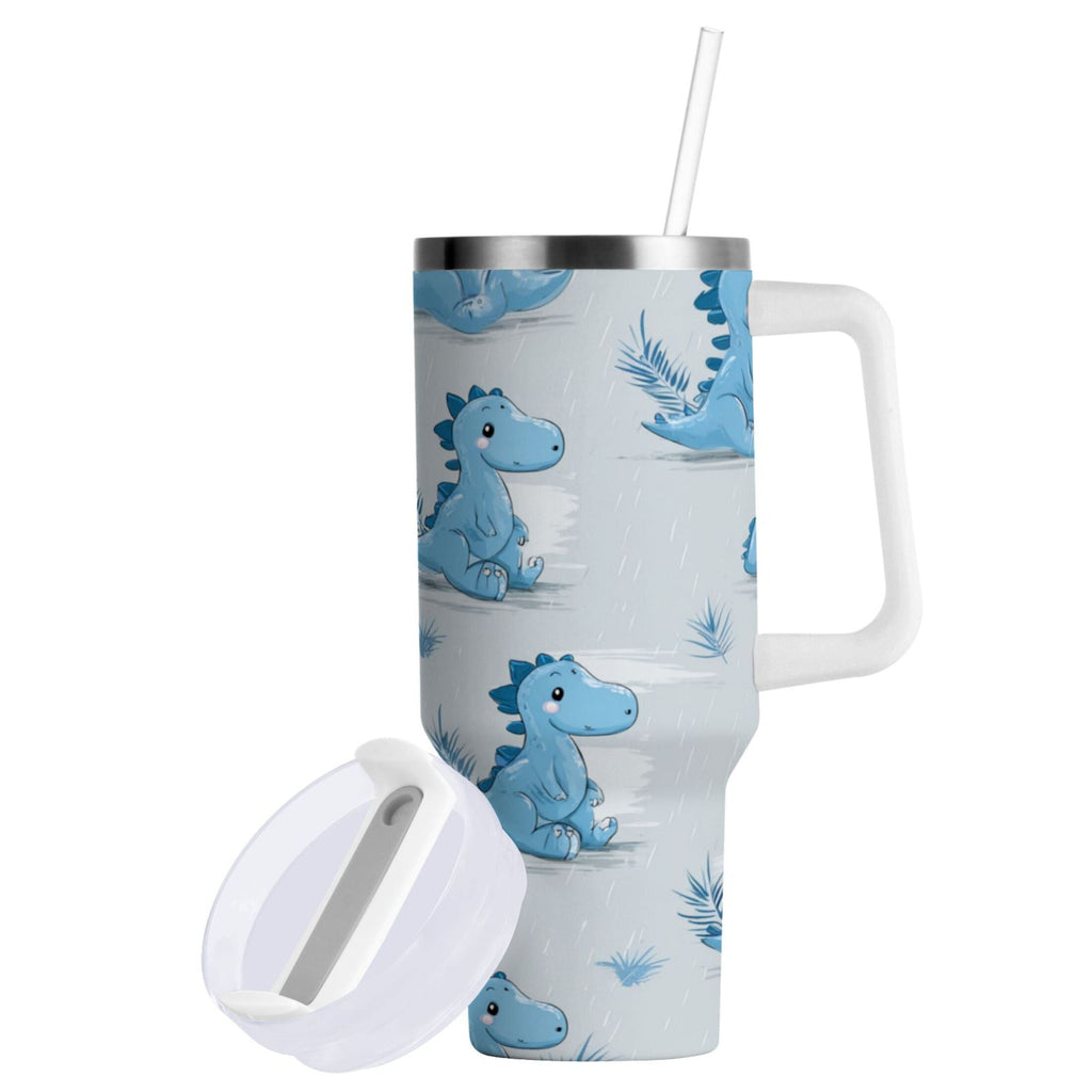 30 oz Insulated Stainless Steel Tumbler Double Wall Stainless Steel Tumbler with 2-Way Drinking Cartoon Blue Dinosaurs FNMJ