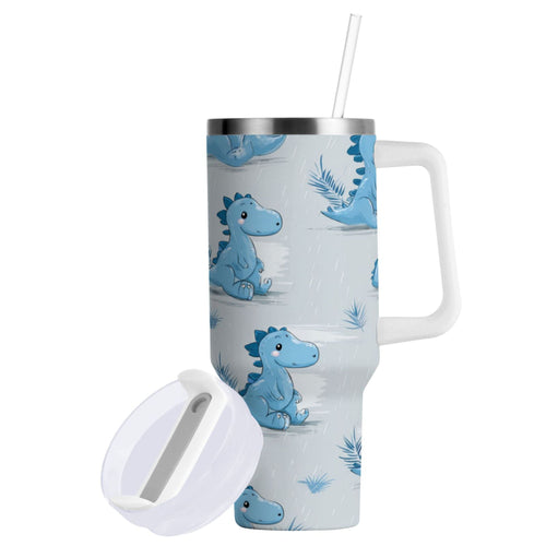 30 oz Insulated Stainless Steel Tumbler Double Wall Stainless Steel Tumbler with 2-Way Drinking Cartoon Blue Dinosaurs FNMJ