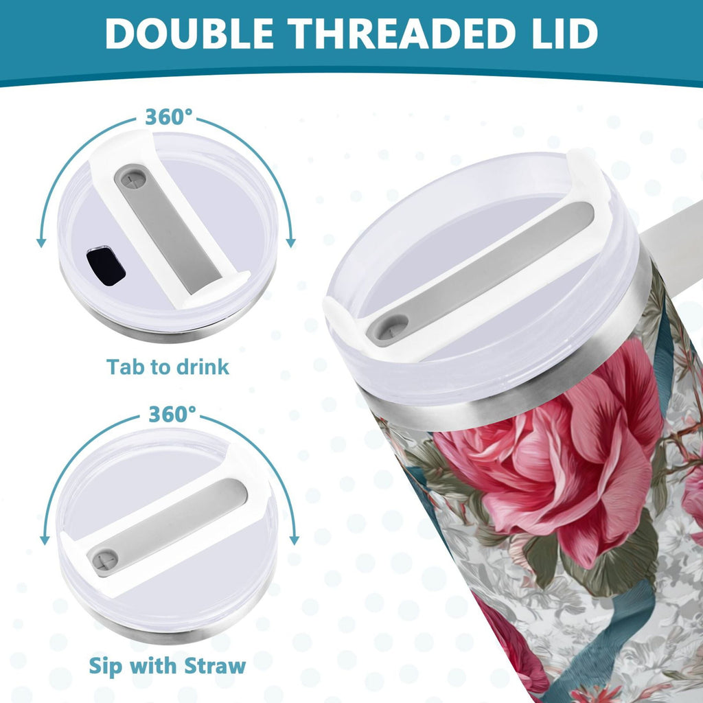 30 oz Insulated Stainless Steel Tumbler Double Wall Stainless Steel Tumbler with 2-Way Drinking Roses and Ribbons R2S9