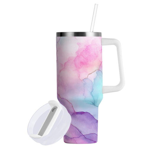 30 oz Insulated Stainless Steel Tumbler Double Wall Stainless Steel Tumbler with 2-Way Drinking Pastel Pink Marble Texture HZMC