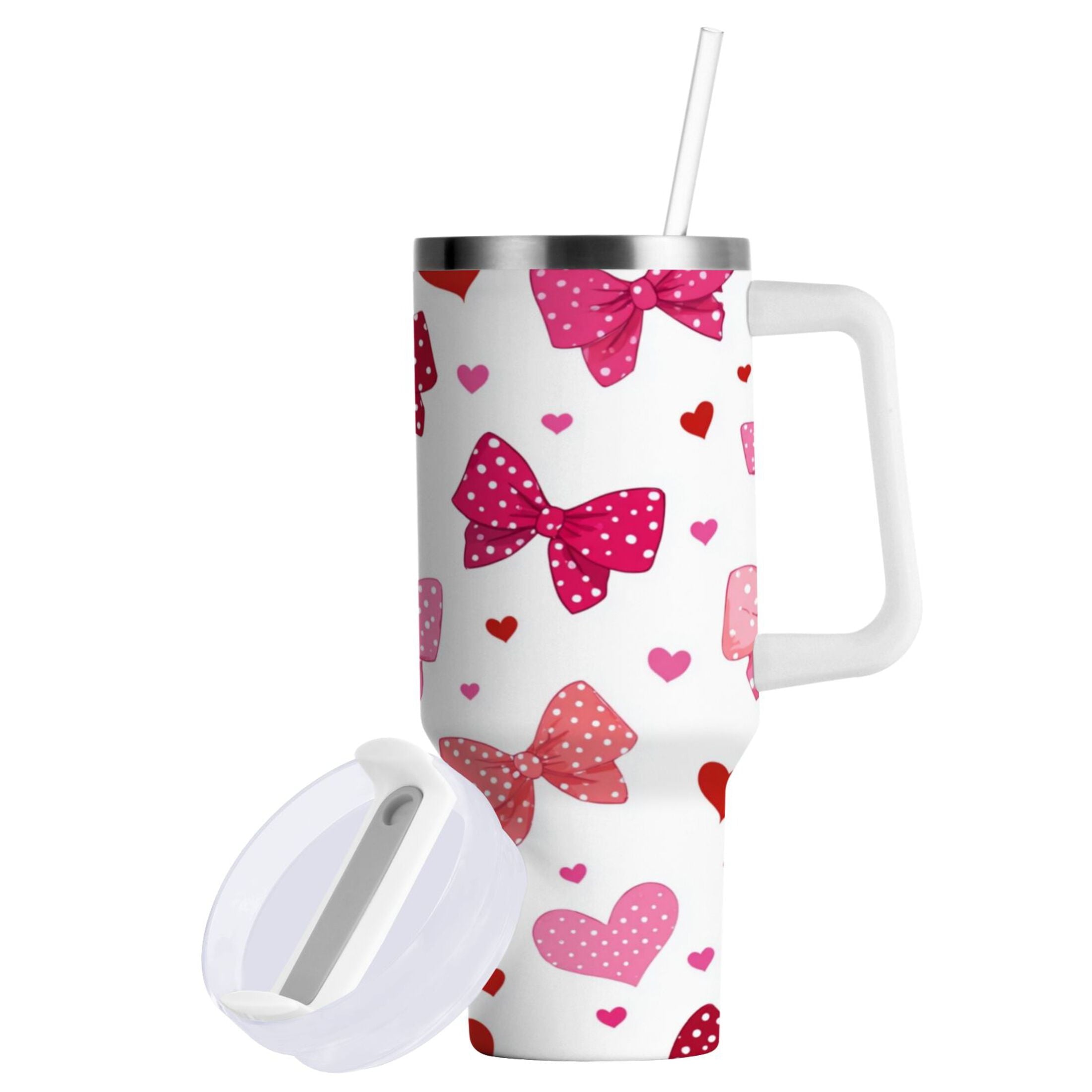 30 oz Insulated Stainless Steel Tumbler Double Wall Stainless Steel Tumbler with 2-Way Drinking Red and Pink Bows GTB5