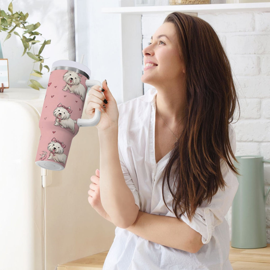 30 oz Insulated Stainless Steel Tumbler Double Wall Stainless Steel Tumbler with 2-Way Drinking Dogs Wearing Bows 9QI6