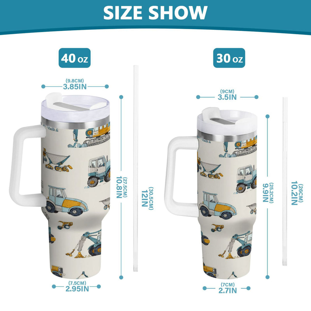 30 oz Insulated Stainless Steel Tumbler Double Wall Stainless Steel Tumbler with 2-Way Drinking Engineering Vehicle Pattern Q6S6