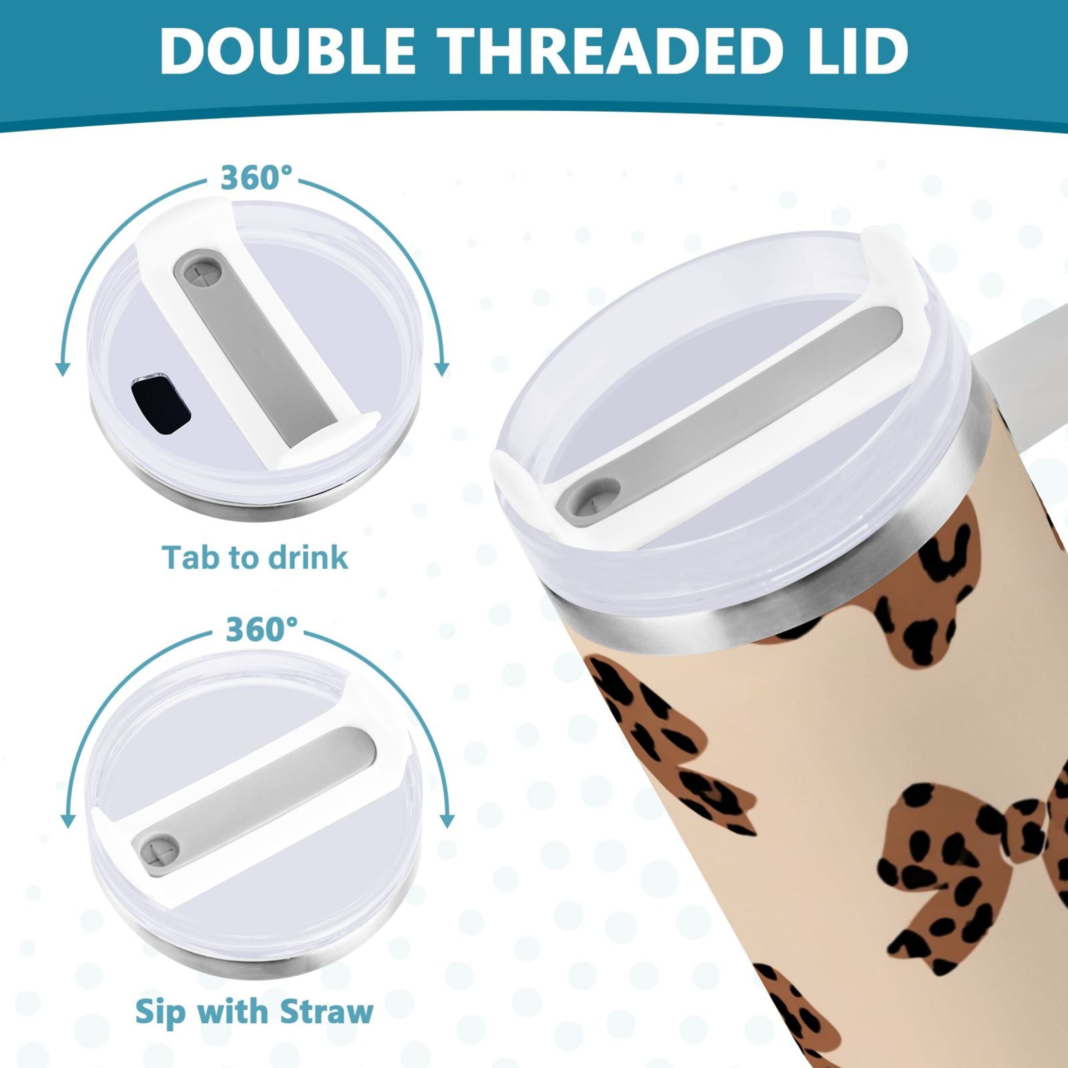 30 oz Insulated Stainless Steel Tumbler Double Wall Stainless Steel Tumbler with 2-Way Drinking Cute Brown Bow DEBH