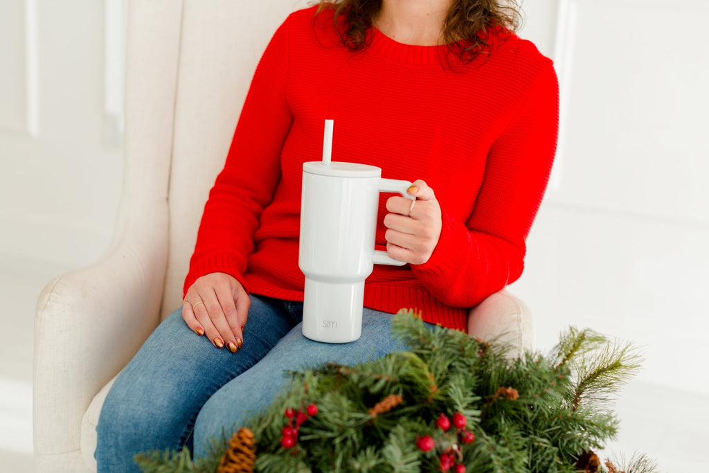 Simple Modern 30 fl oz Insulated Stainless Steel Trek Tumbler with Straw Lid | Seaglass Sage and Cream Checkmate 23VN