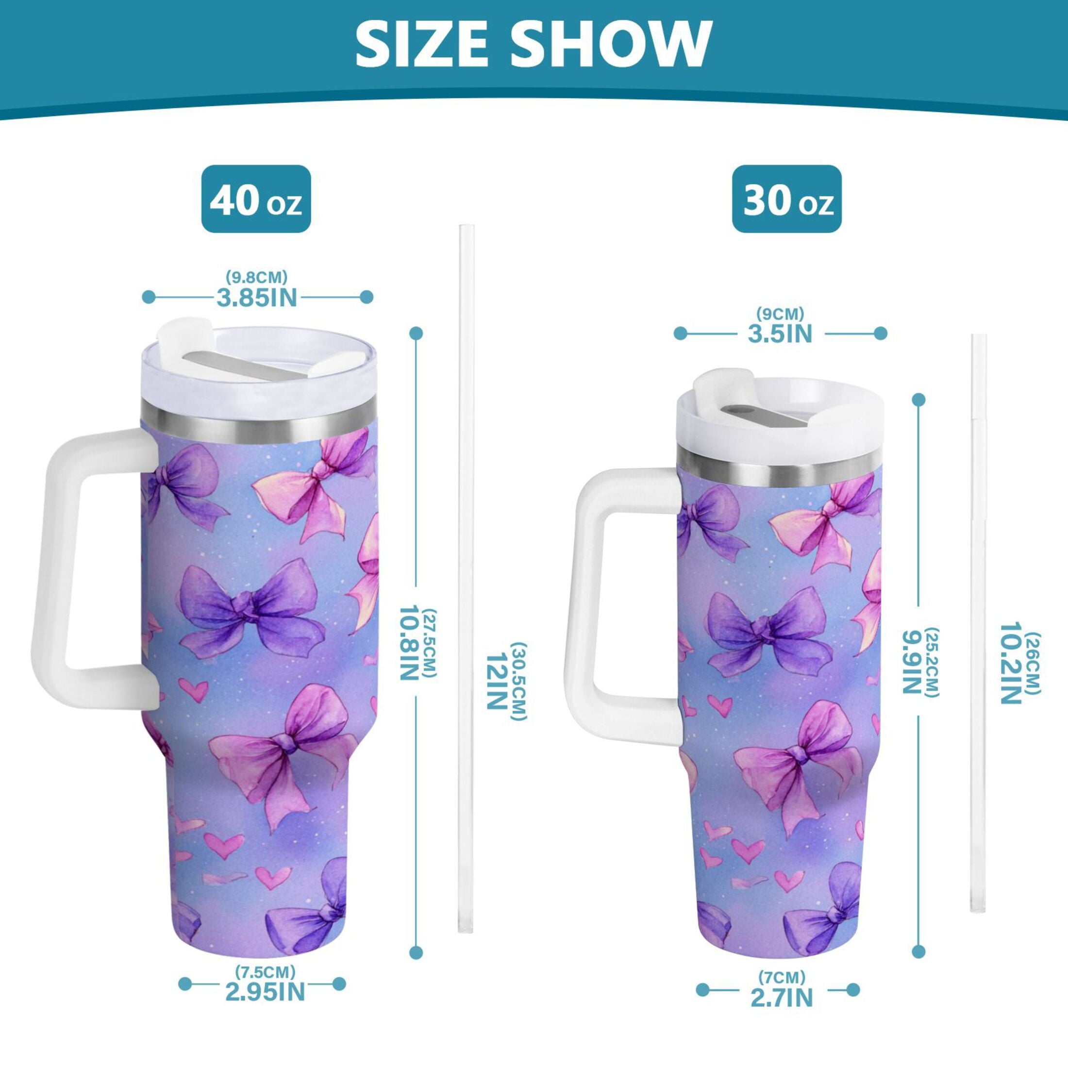 30 oz Insulated Stainless Steel Tumbler Double Wall Stainless Steel Tumbler with 2-Way Drinking Watercolor Bows Pattern CILF