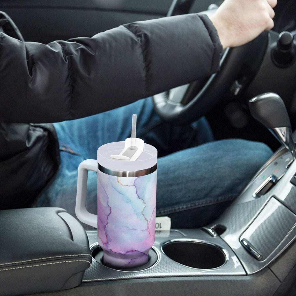30 oz Insulated Stainless Steel Tumbler Double Wall Stainless Steel Tumbler with 2-Way Drinking Pastel Pink Marble Texture HZMC